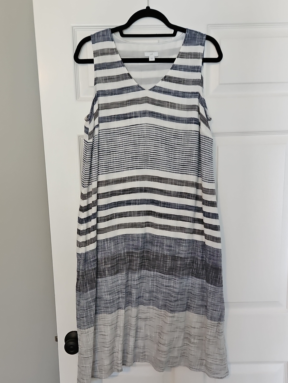 J. Jill White and Navy Striped V-Neck Sleeveless Dress